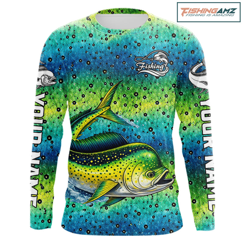 Mahi Mahi Fishing Team Jerseys, Mahi Mahi Fishing Shirts Long Sleeve Green Camo  NHT614