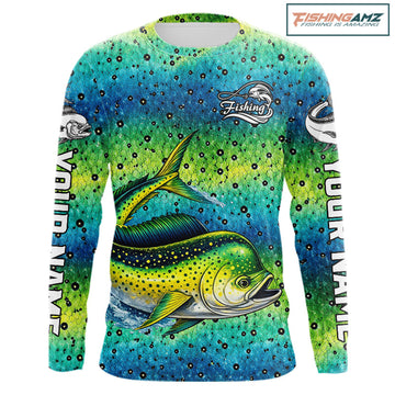 Mahi Mahi Fishing Team Jerseys, Mahi Mahi Fishing Shirts Long Sleeve Green Camo  NHT614