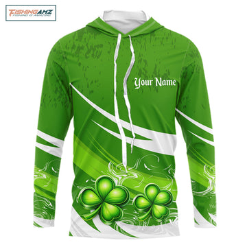 Custom St Patrick's Day Bass Hooded Long Sleeve Fishing Shirts, Bass Fishing Jerseys NHT422