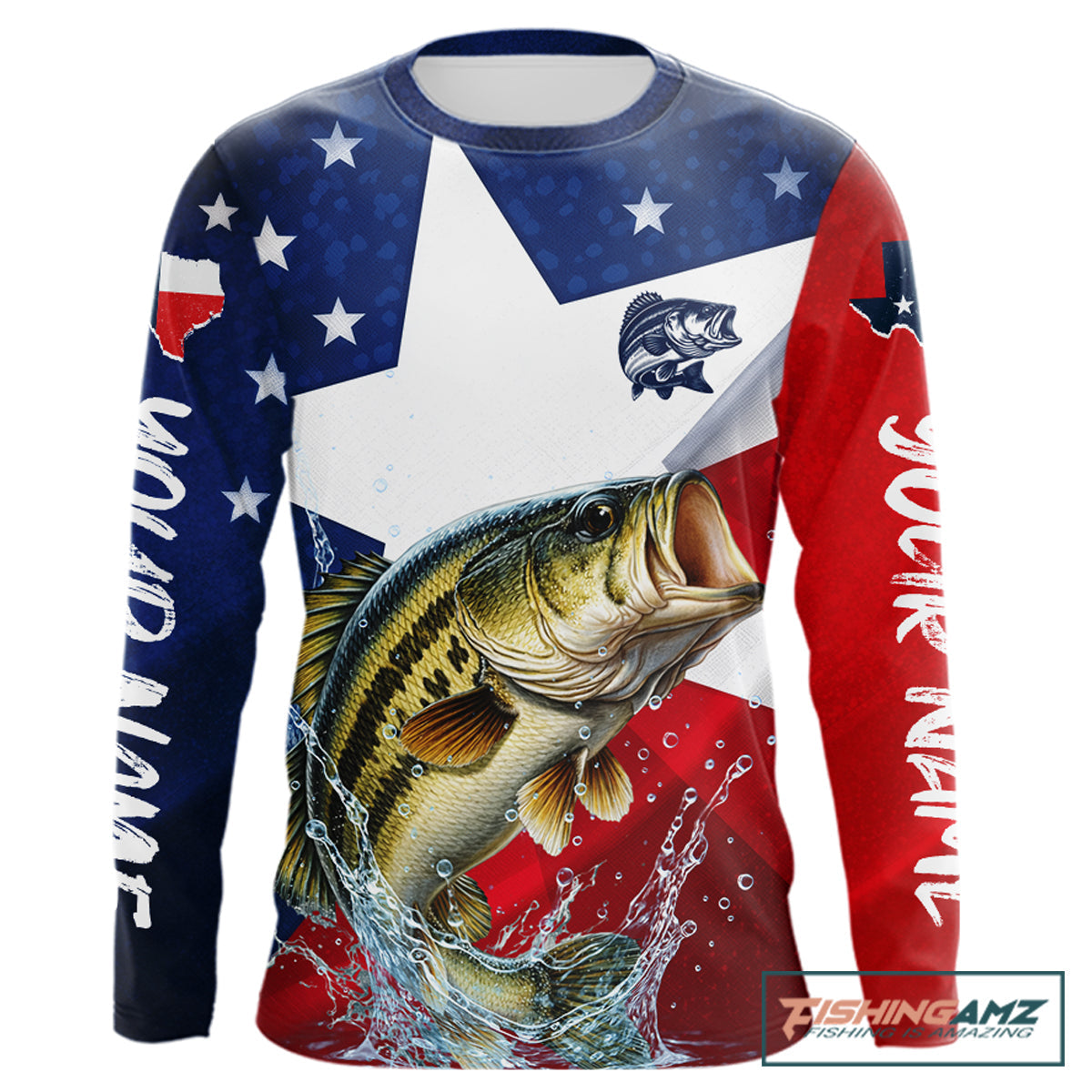Design Texas Flag Bass Performance Fishing Shirts, Custom Texas Bass Fishing Jersey NHT609