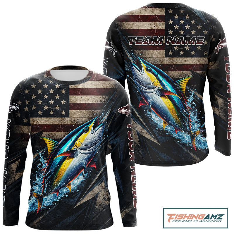Patriotic Tuna Fishing Jerseys, Personalized American Flag Tuna  Fishing Shirts Long Sleeve NHT581