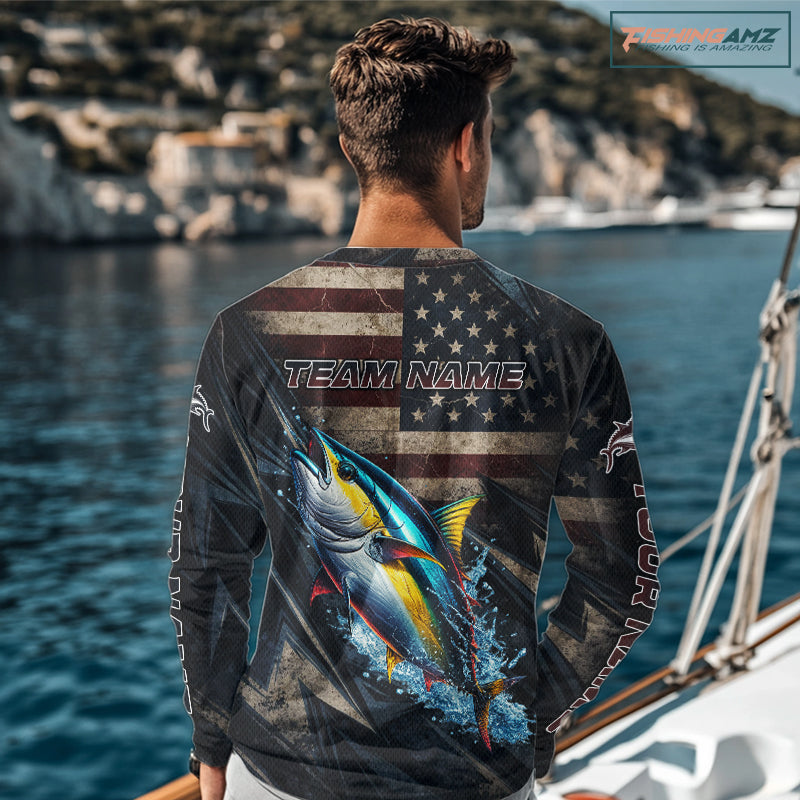 Patriotic Tuna Fishing Jerseys, Personalized American Flag Tuna  Fishing Shirts Long Sleeve NHT581