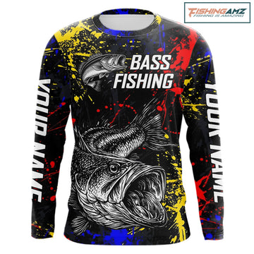 Colorful Paint Tattoo Bass Fishing Shirts Long Sleeve, Bass Fishing Jerseys NBT431