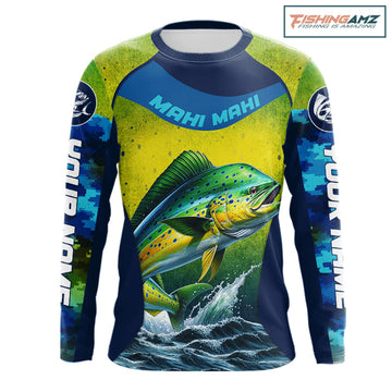 Custom Mahi Mahi Fishing Shirts For Team, Custom Saltwater Fishing Shirts|Blue NBT469