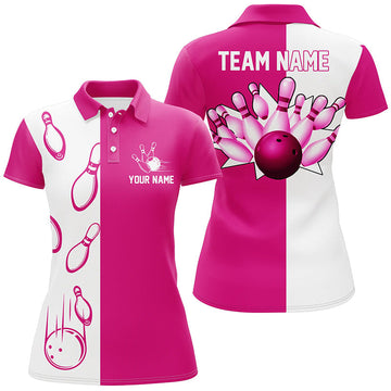 Women's Pink & White Retro Bowling Polo Shirt N6655