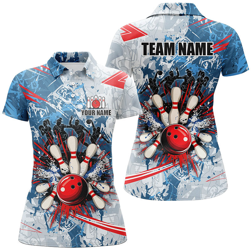 Blue Camo Women's Bowling Polo, Quarter Zip N7869
