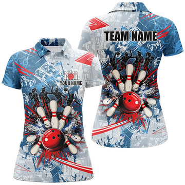 Blue Camo Women's Bowling Polo, Quarter Zip N7869
