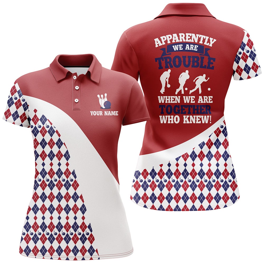 Personalised Women's Red Argyle Bowling Polo Shirt S44