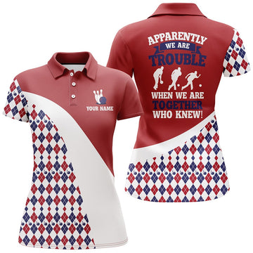 Personalised Women's Red Argyle Bowling Polo Shirt S44