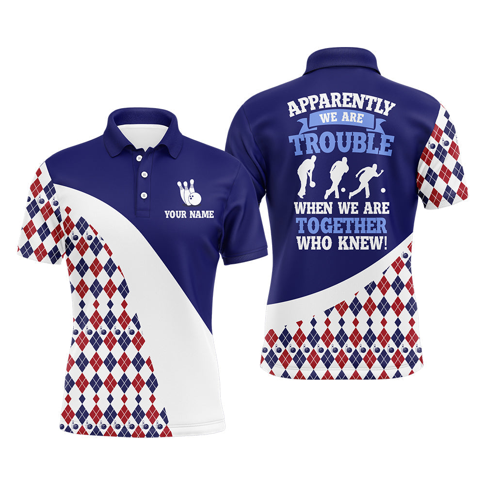 Men's Blue Argyle Bowling Polo Shirt N175