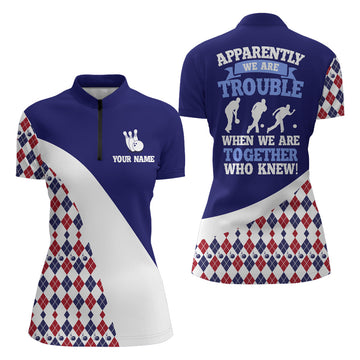 Women's Blue Argyle Bowling Quarter-Zip Jersey N175