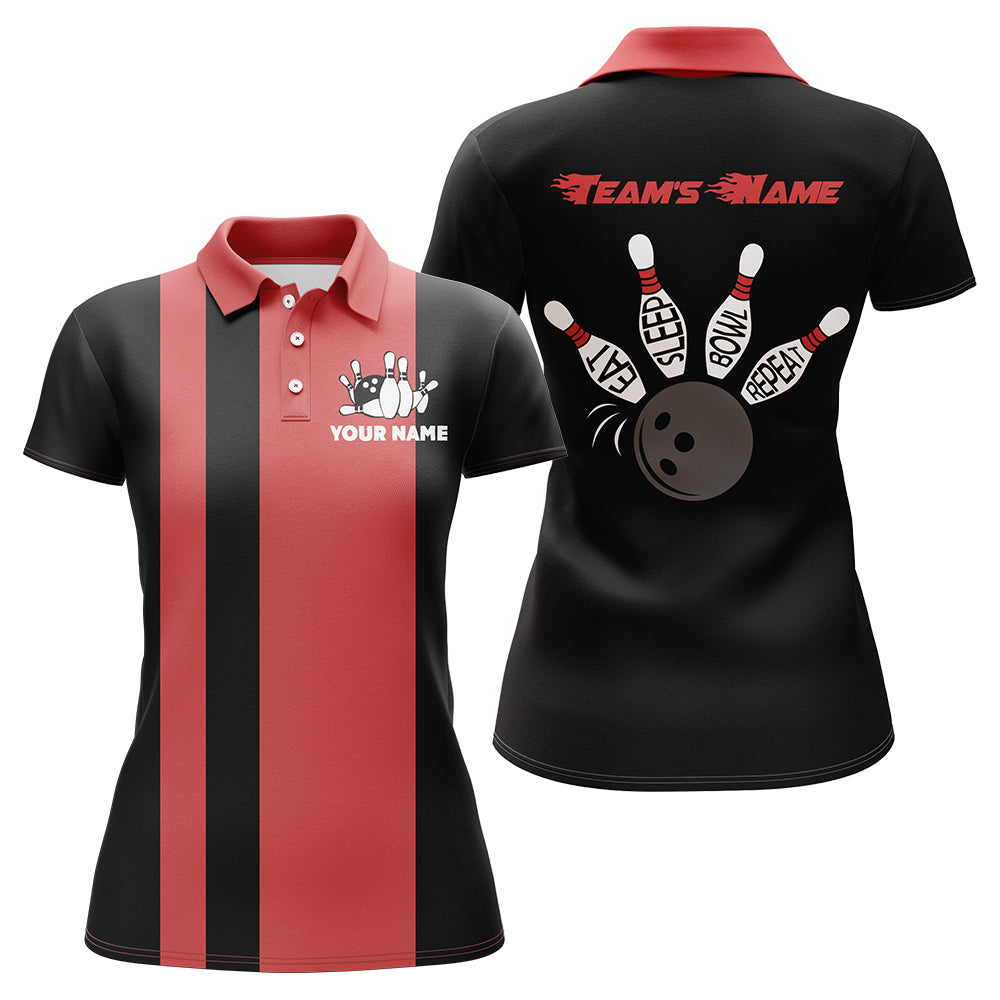 Vintage Women's Bowling Polo Shirt - Team Eat Sleep Bowl Repeat N164