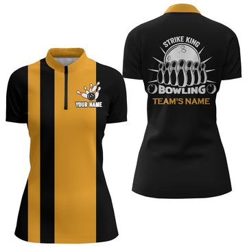 Vintage Yellow & Black Women's Bowling Quarter-Zip Shirt N166