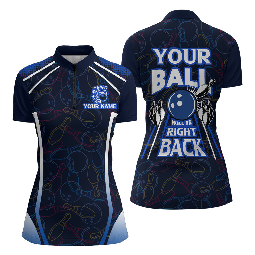 Women's Funny Blue Bowling Quarter-Zip Shirt N172