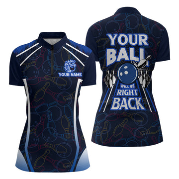 Women's Funny Blue Bowling Quarter-Zip Shirt N172