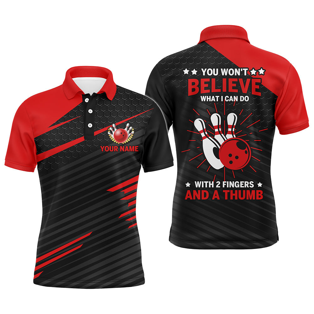 Men's Red & Black Funny Bowling Polo Shirt N145