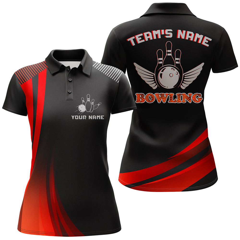 Women's Red & Black Custom Bowling Polo Shirt N176