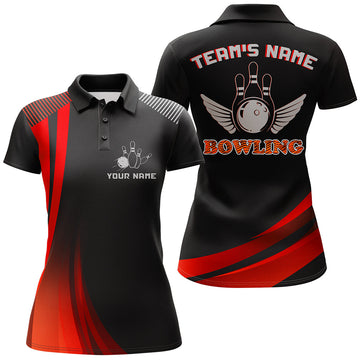 Women's Red & Black Custom Bowling Polo Shirt N176