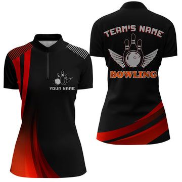 Women's Red & Black Custom Bowling Quarter-Zip Jersey N176