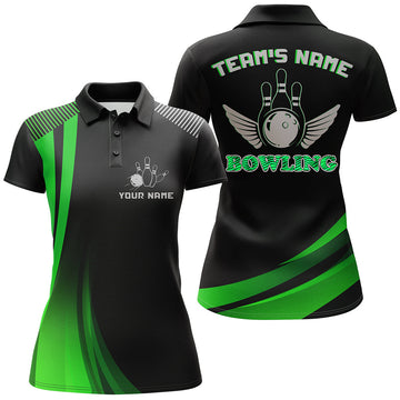 Women's Green & Black Custom Bowling Polo Shirt N177