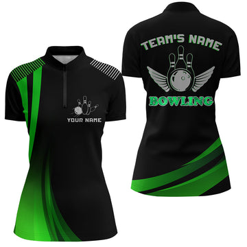 Women's Green & Black Bowling Quarter-Zip Jersey N177