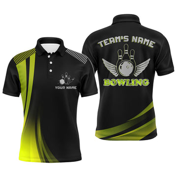 Men's Yellow & Black Custom Bowling Polo Shirt N178