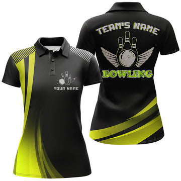 Women's Yellow & Black Custom Bowling Polo Shirt N178