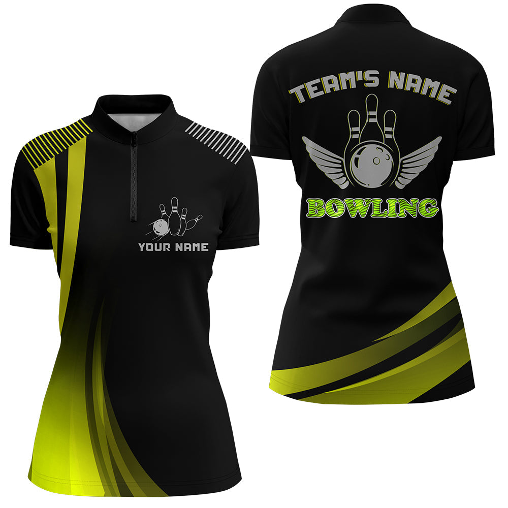 Women's Yellow & Black Bowling Quarter-Zip Jersey N178