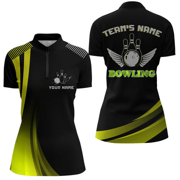 Women's Yellow & Black Bowling Quarter-Zip Jersey N178