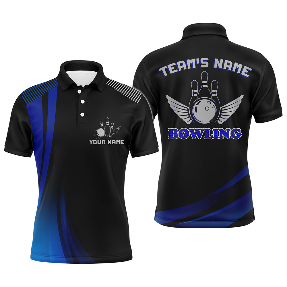 Men's Blue & Black Custom Bowling Polo Shirt N156