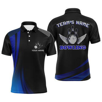 Men's Blue & Black Custom Bowling Polo Shirt N156