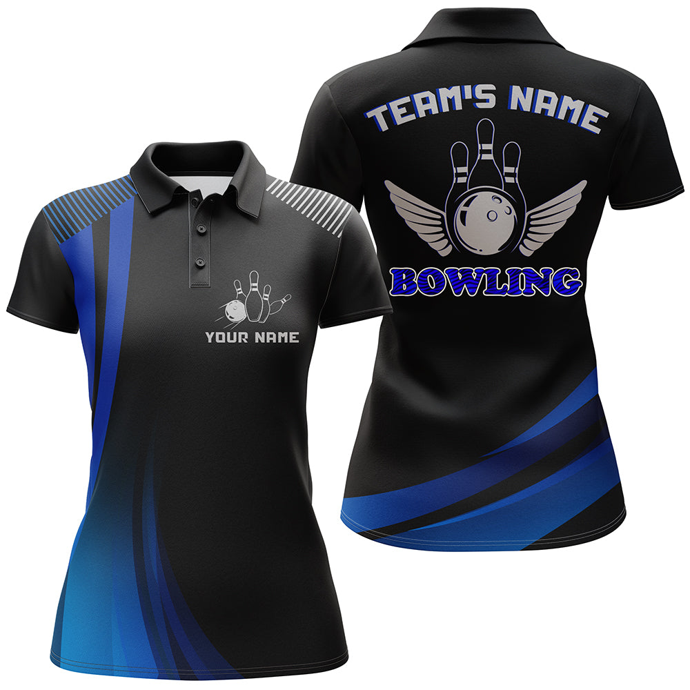 Women's Custom Blue & Black Bowling Polo Shirt N156