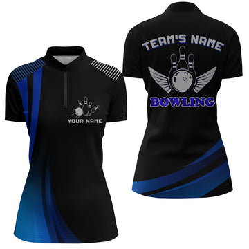 Women's Blue & Black Quarter-Zip Bowling Shirt N156