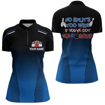 Women's Custom Blue Bowling Quarter-Zip Shirt N158