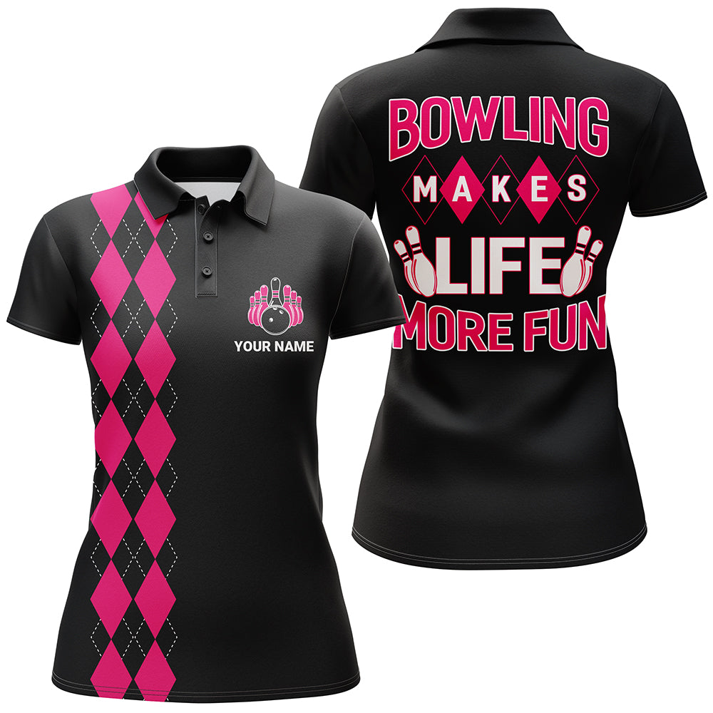Women's Black & Pink Bowling Polo Shirt N163