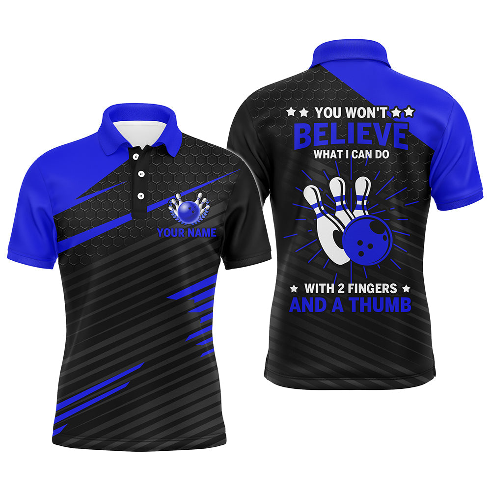 Men's Blue & Black Funny Bowling Polo Shirt N168