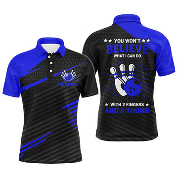 Men's Blue & Black Funny Bowling Polo Shirt N168