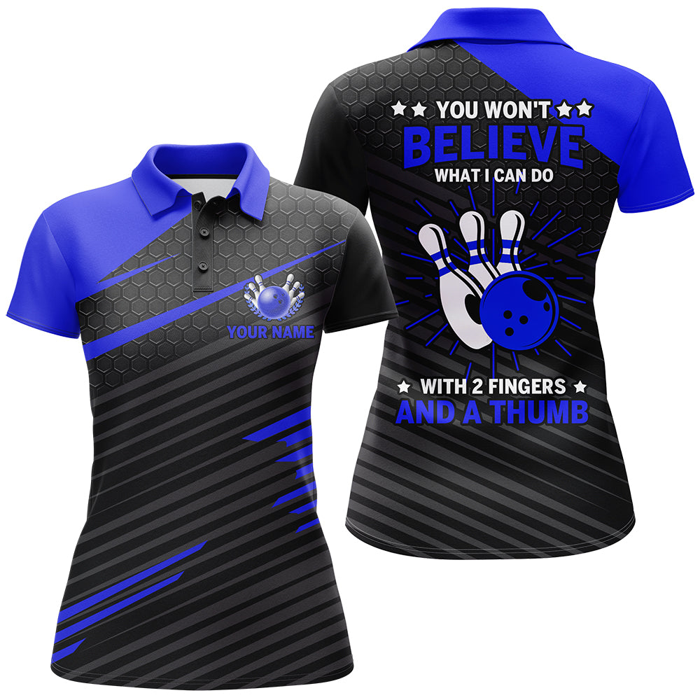 Women's Blue & Black Funny Bowling Polo Shirt N168