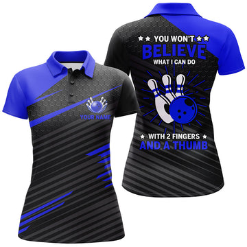 Women's Blue & Black Funny Bowling Polo Shirt N168