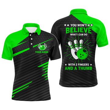 Men's Green & Black Bowling Polo Shirt - "2 Fingers and A Thumb" N169