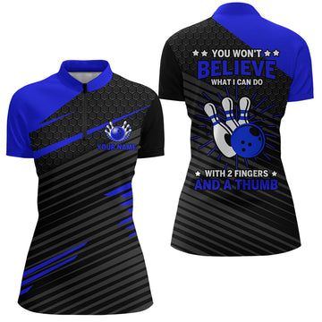 Women's Blue & Black Custom Bowling Quarter-Zip Shirt N168
