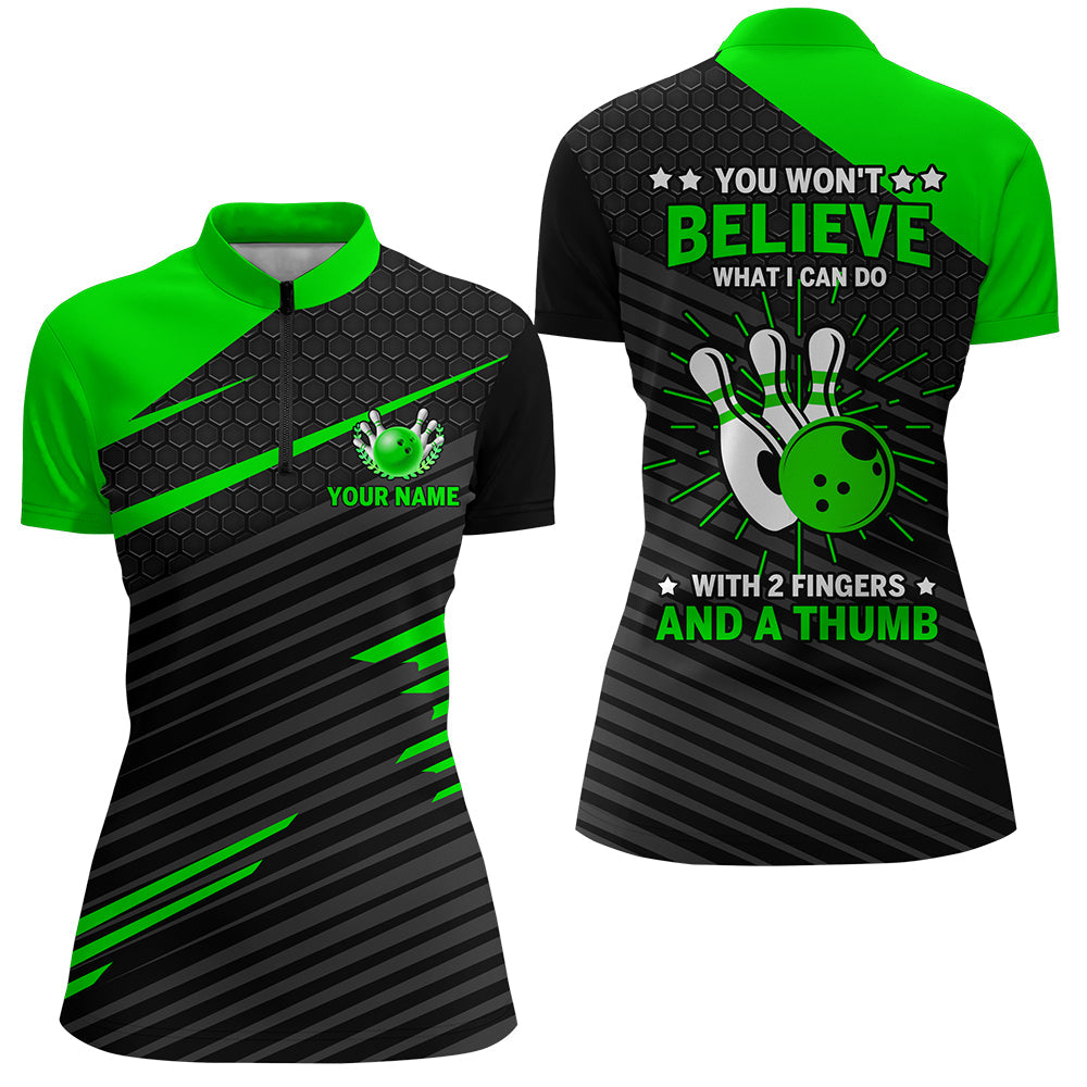 Women's Green & Black Bowling Quarter Zip Jersey N169