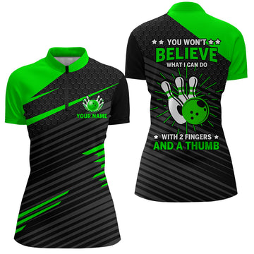 Women's Green & Black Bowling Quarter Zip Jersey N169