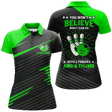 Women's Green & Black Funny Bowling Polo Shirt N169