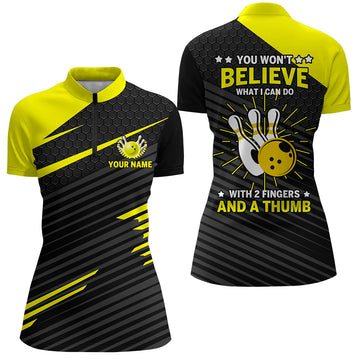 Women's Yellow & Black Custom Bowling Quarter Zip Shirt N170