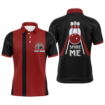 Red & Black Men's Bowling Polo Shirt, Custom Name N133