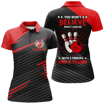 Women's Red & Black Funny Bowling Polo Shirt N145