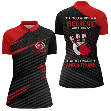 Women's Red & Black Custom Bowling Quarter-Zip Shirt N145