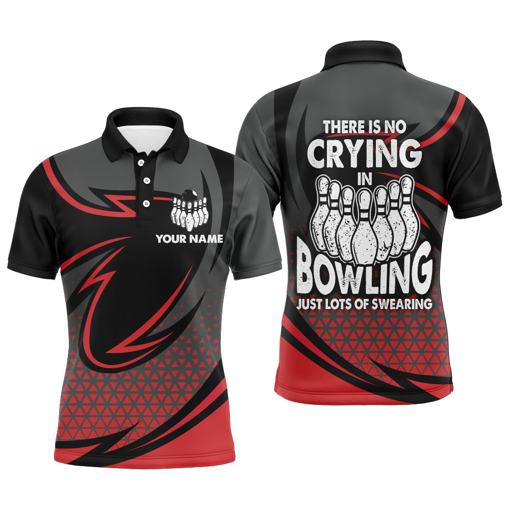 Men's Red & Black Bowling Polo Shirt - Custom "No Crying, Lots of Swearing" N144