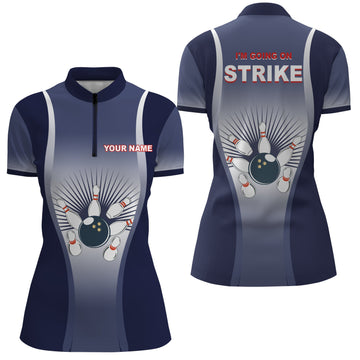 Personalised Blue Women's Bowling Quarter-Zip Shirt N15